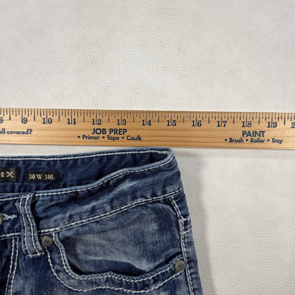 Helix Relaxed Boot Jeans Mens 30x30 Blue Denim Distressed Iron Cross Pockets Y2K - Picture 12 of 15